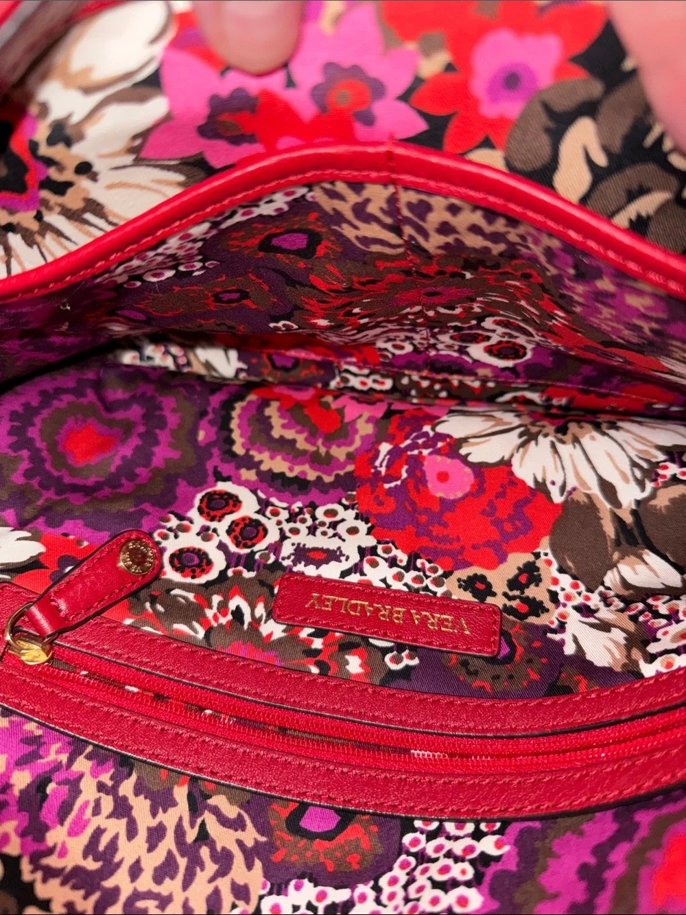 Vera Bradley Red Pebbled Leather Alexa Hobo Shoulder Bag with Emma Lining NWOT